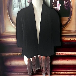 Vintage Top Hit Fashions Baar and Beards Womens Capelet Mink Tails Black Velvet - Picture 1 of 16