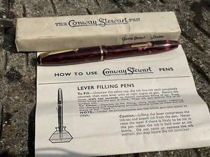 Antique Vintage Red Pink Conway Stewart 15 Ink Fountain Pen Gold 14k Nib Boxed - Picture 1 of 21