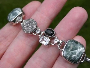 Starborn Sterling Silver Seraphinite Pyrite Topaz Star Diopside Bracelet 7.75 In - Picture 1 of 21