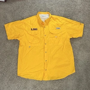 Herren LSU TIGERS Columbia PFG belüftet Angeln Knopf Hemd gelb XXL 2XL S/S - Bild 1 von 12