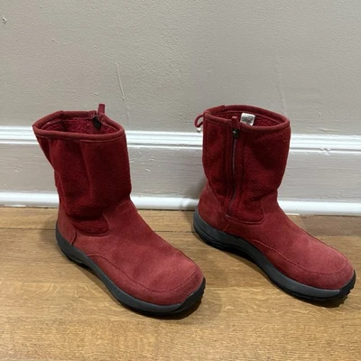 LL Bean Mujer Botas de Invierno Cuero Rojo Gamuza Polar Cremallera Lateral Talla 6 Foto 1 de 4