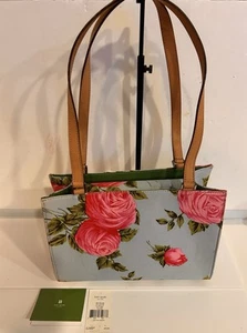 Vintage Kate Spade SAM Large Hand Bag Blue Cabbage Roses Purse Tote # 8033 - Picture 1 of 16