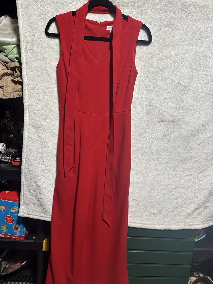 Calvin Klein Red Sleeveless V Neck Wide Leg Jumpsuit Women's Size 4 - Image 1 of 4