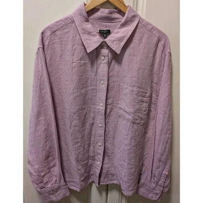 Женская фиолетовая рубашка Talbots с длинным рукавом на пуговицах 100% лен размер XL Coastal Beach - Изображение 1 из 4