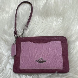 Muñequera COACH púrpura y rosa con cremallera en la esquina elegante bolsillo frontal - Imagen 1 de 22