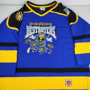 Vintage Disney Donald Duck Destroyers Hockey Jersey Embroidered Cartoon Men's XL - Picture 1 of 9