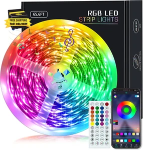 65.6Ft LED Lights for Bedroom, Music Sync RGB LED Strip Lights with APP & Remote - Picture 1 of 12