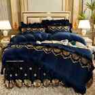 Velvet Bedding Set Duvet Cover Lace Embroidery Quilted Bedspread Pillowcases