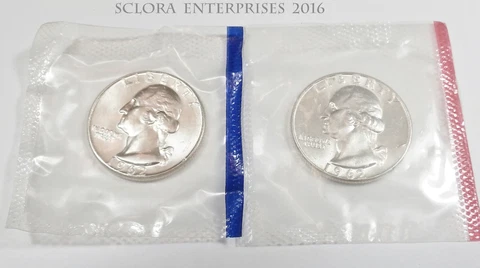1962 P & D Washington Quarter Coin Set *90 % SILVER MINT CELLO* Cover
