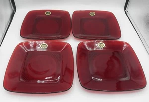 Ruby Red by Anchor (Hocking) Glass Charm Luncheon Plates Set of 4 New Old Stock! - Picture 1 of 8