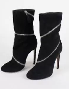 NEW Azzedine Alaia Black Suede Spiral Zipper Ankle Boots 39.5 (9.5) - Picture 1 of 5