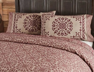 New Primitive MEDALLION OAT RED QUEEN COVERLET & PILLOW CASE SET Bedding - Picture 1 of 3