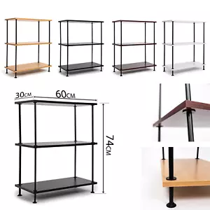 3 Tier Wooden Shelving Unit Metal White Black Racking Shelf Storage Display Room - Picture 1 of 32