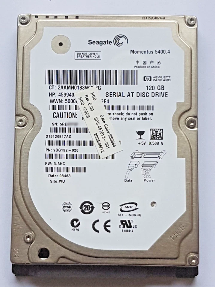 120 GB SATA Seagate Momentus 5400.4 ST9120817AS 8MB HDD 2.5 " Internal Hard - Image 1 of 1