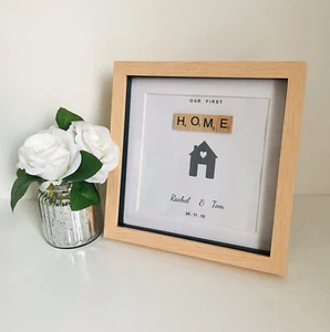 Personalised Scrabble photo frame - New home (Pine Frame) - Picture 1 of 1
