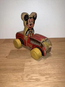 Rarität Antik 1954 MICKEY MOUSE WALT DISNEY FISHER PRICE PFÜTZENPULLOVER HOLZSPIELZEUG - Bild 1 von 6