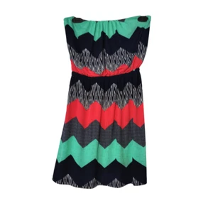 THREE PINK HEARTS Dress Strapless Size Sm Elastic Waist Geometric Colorful - Picture 1 of 7