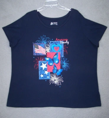Camisa EE. UU. Mujer 2X XXL Azul Marino Gráfico 4 de Julio American Beauty Fuegos Artificiales Hombres Foto 1 de 4