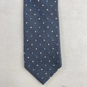 Bar III Skinny Tie Polka Dot Woven Silk Blend Gray Blue White - Picture 1 of 3