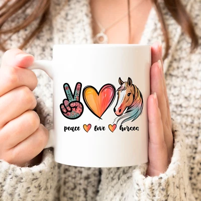 A HOME 4 EVERYTHING Peace Love Horses Coffee Mug Horse Lover Equestrian Riding Farm Ranch Gift Cup