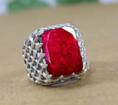 Solid 925 Sterling Silver Natural Ruby Corundum Gemstone Christmas Men's Ring - Image 1 of 4
