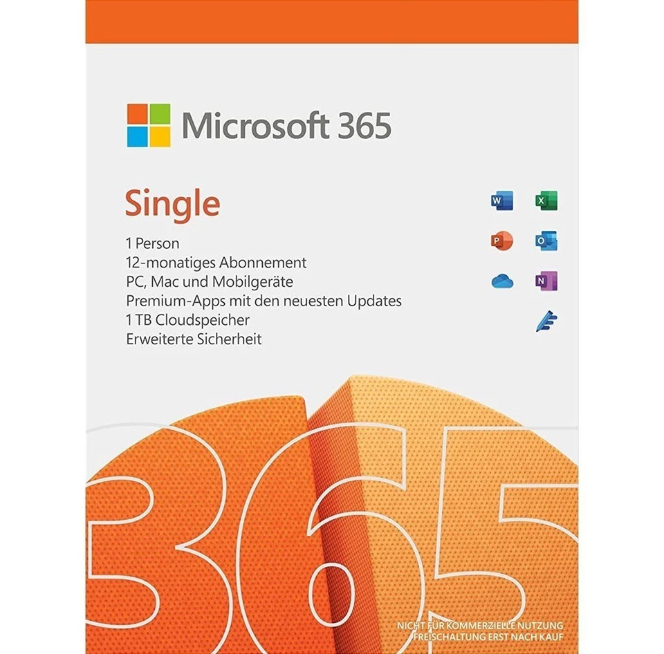 Microsoft Office 365 Single 1 Jahr für Windows PC, Laptop, Mac - Code Per Email - Bild 1 von 1
