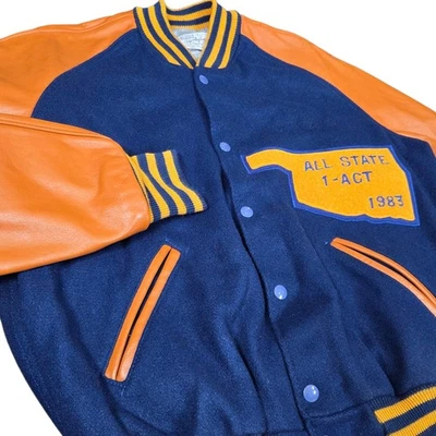 Vtg Varsity 1983 Letterman Jacket L Wool Leather Oklahoma High School All State  - Image 1 of 4