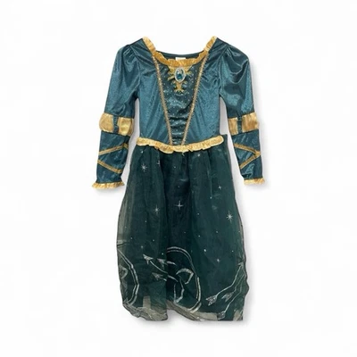 Disney Store Mérida Vestido Princesa Valiente Niñas 7/8 Azul Verde Tul Disfraz Niños Foto 1 de 4