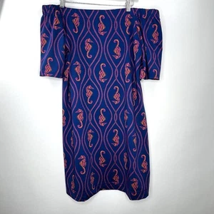 Escapada ~Dress Tunic Shift Nautical Seahorse Rayon Women Med Stretch Blue Pink - Picture 1 of 10