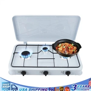 Estufa de gas rectangular blanca de 3 quemadores de aluminio fundido con manguera - Imagen 1 de 24