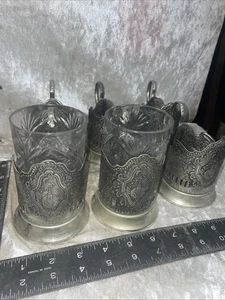 6 Russian Space Soviet Tea Glass Holders 1960s Space Rocket Space Vintage USSR - Picture 1 of 14