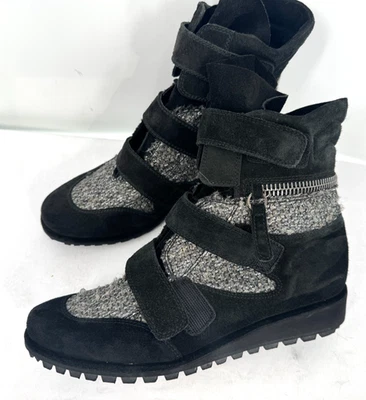 $970 Stuart Weitzman Negro Gamuza Cuero Cuña Tenis Deportivos Botines talla 6 Foto 1 de 4