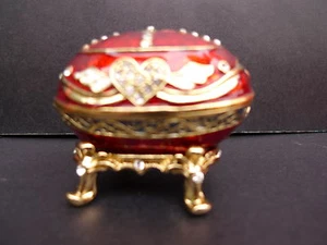 edles Schmuck-Ei__Deckeldose__Metall mit echten Swarovski Steinen_emailiert ____ - Picture 1 of 1