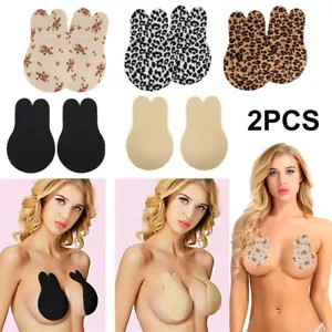 WOMEN INVISIBLE PUSH UP BRA 2-Wings Nipple Cover Rabbit Pads LIFT TAPE Reusable - Picture 1 of 51