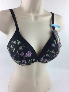 Maidenform Black and Purple Floral Pattern Bra Size 34C Underwire Soft Cup - Picture 1 of 5