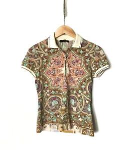 Etro Italy Women’s Paisley Print Multicolor Cotton Blend Polo T Shirt Size 42