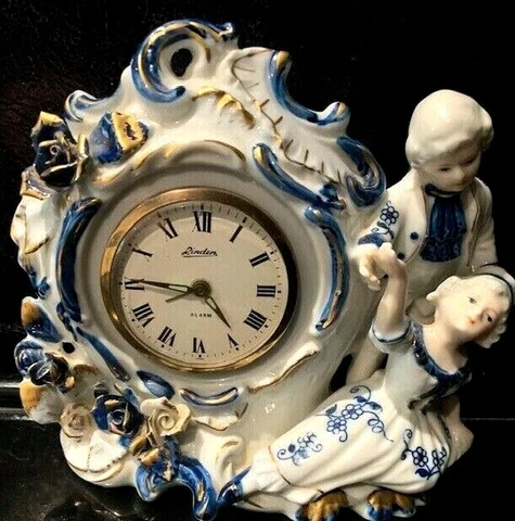 Vintage Linden Genuine Porcelain Alarm Clock Blue and White Statuette Japan Cover