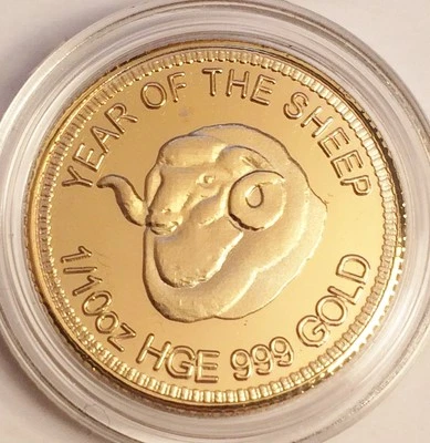 New 2015 Year Of The Sheep 1/10th oz HGE 999 Gold Australian Coin - image 1 of 4