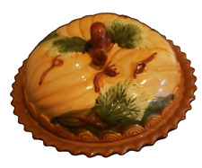Pumpkin Style Pie Plate With Stem and Leaves design On Top Pottery /Thanksgiving
