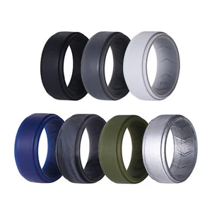 7pcs Men Women 8mm Silicone Rubber Wedding Ring Flexible Band Size 8-14 - Picture 1 of 6