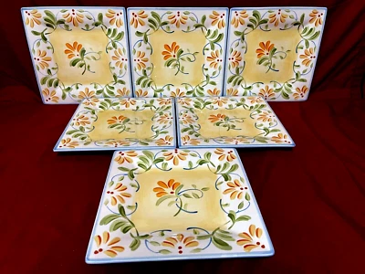 Juego de 6 platos cuadrados de almuerzo/ensalada florales pintados a mano The Cellar 8 1/2" Foto 1 de 2