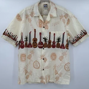 Vintage Hawaiian Togs Button Front Short Sleeve Shirt Size XL Guitars Pineapples - Picture 1 of 11