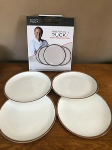 WOLFGANG PUCK SET OF FOUR 11" OUTDOOR DINNER PLATES CREAM TRIMMED IN BROWN NIB - Picture 1 of 6