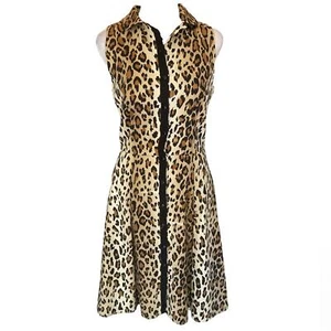 Carolina Herrera Leopard Print Button Down Mini Dress Size 4 Altered - Picture 1 of 13