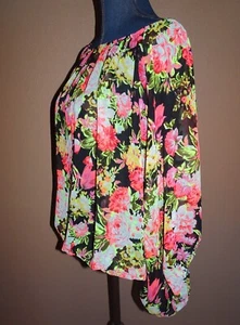 Blusa Joseph Ribkoff stampa floreale spalle scoperte trasparente CAN/USA taglia 12 - Foto 1 di 5