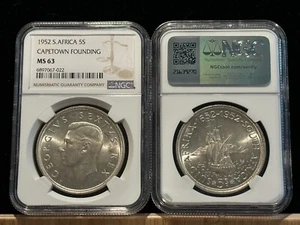 SOUTH AFRICA 5 Shillings 1952, NGC MS 63 Choice UNC BU, Lustrous, Cape Town. D1 - Picture 1 of 1