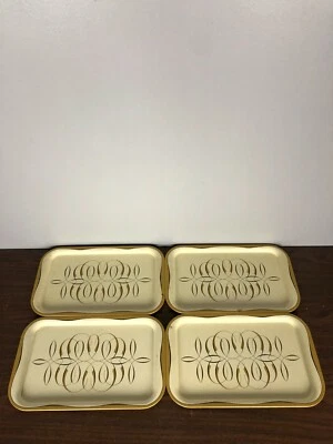 4 - vintage Cream & Tan Tin Serving Tray 14 1/4" Long 9" Wide - Image 1 of 4