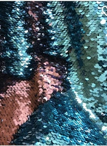 5mm Mermaid Sequins Pink Turquoise Reversible on Spandex fabric by the yard - Picture 1 of 1