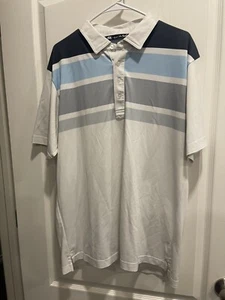Travis Mathew Golf Polo Shirt Mens Large White Striped Short Sleeve - Picture 1 of 5