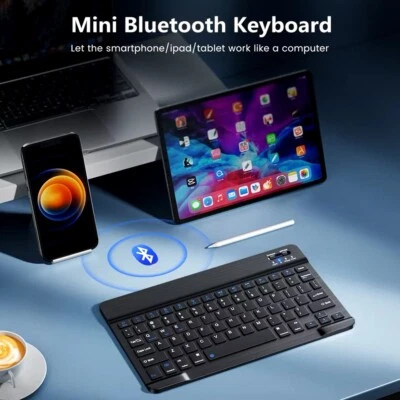 Teclado Inalámbrico Bluetooth Qwerty para iPad Mac PC Tablet Teléfono Celular, Mouse Mini - Imagen 1 de 4